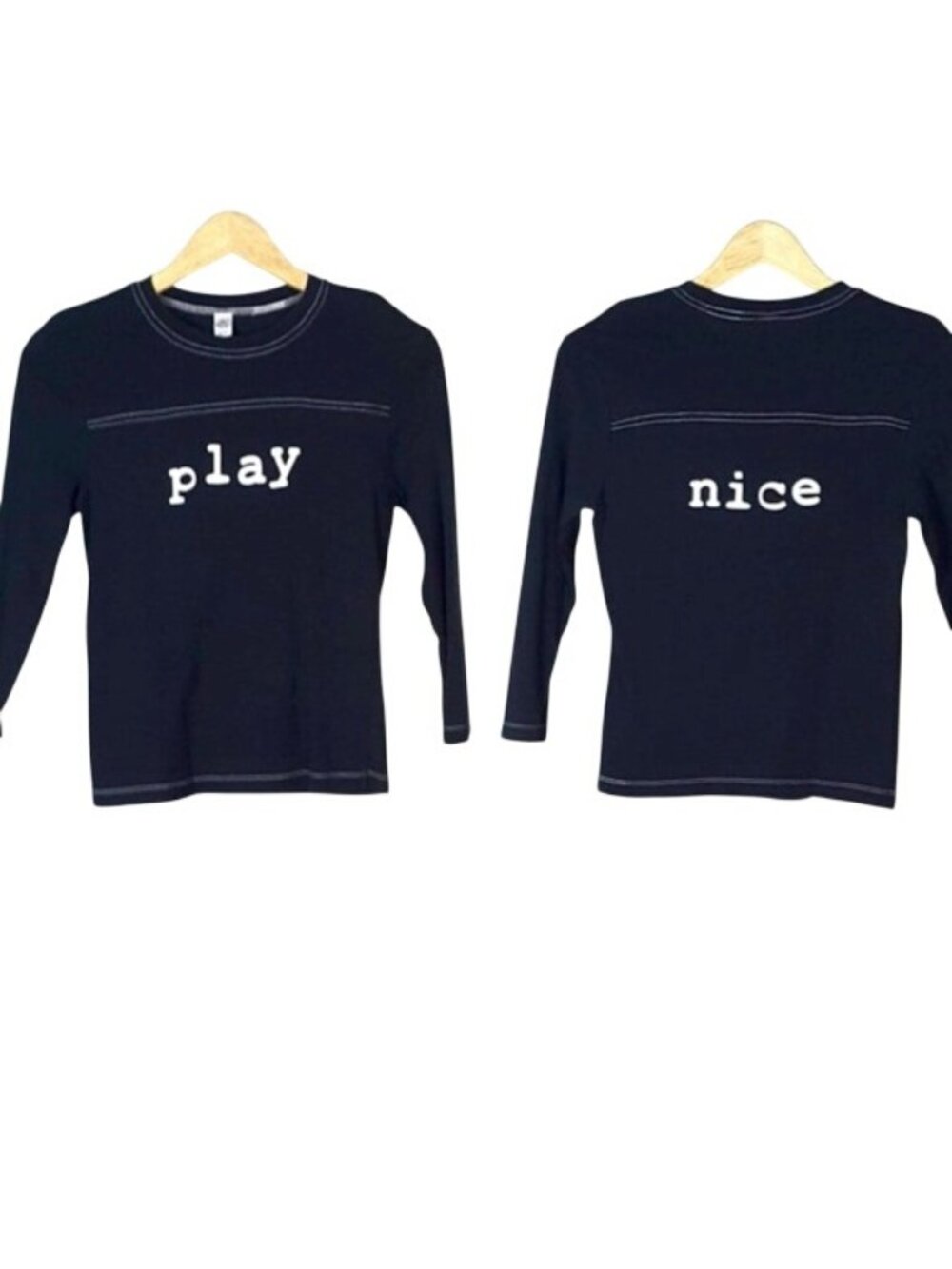 A.S. Tees Boys Play Nice 2-sided T Shirt Black Medium Long Sleeve Pullover Crew